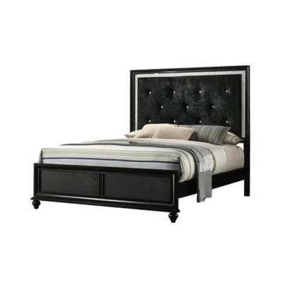 Black Solid Wood Queen Size Bed With Diamond Headboard And Bun Foot Design Glamorous Tufting Accents | Wayfair North America