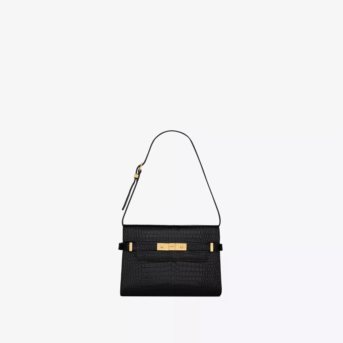 Manhattan Small Shoulder Bag In Shiny Crocodile-Embossed Leather Black One Size | Saint Laurent Inc. (Global)