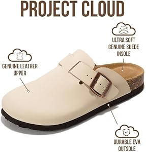Project Cloud Genuine Leather Footbed Clogs for Women - Memory Foam Arch Support Slippers for Wom... | Amazon (US)