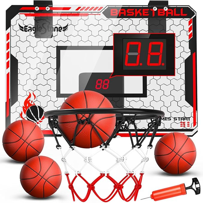 EagleStone Mini Indoor Basketball Hoop with Scoreboard,4 Balls & Pump,Over The Door Bedroom Offic... | Amazon (US)