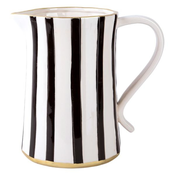 Black & White Striped Pitcher with Gold Rim, 64oz | At Home