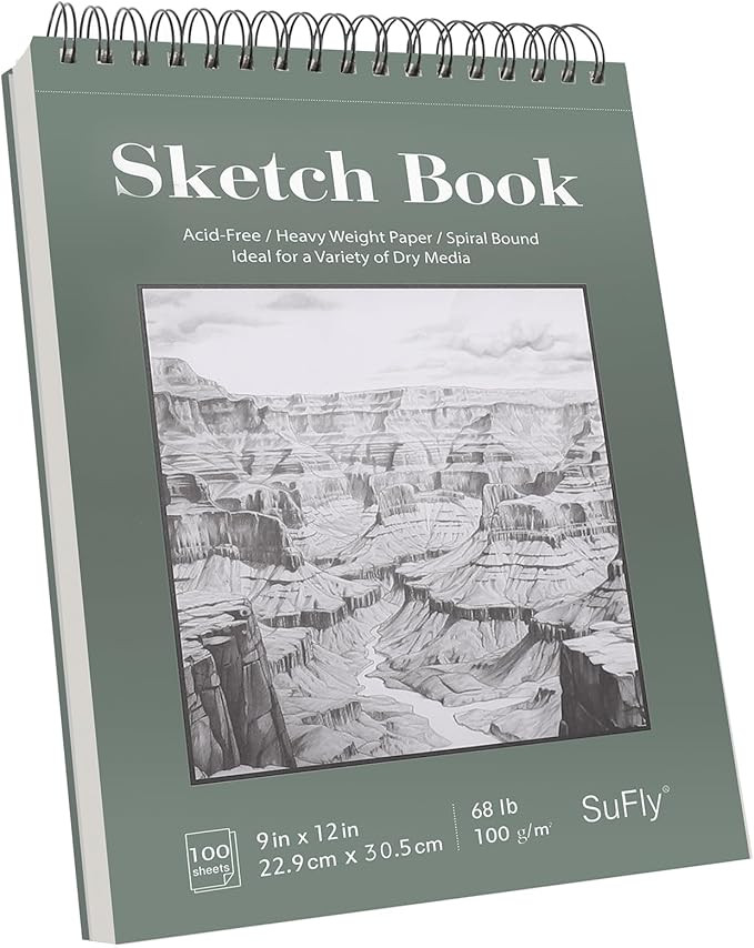 SuFly Sketch Book 9x12, Drawing Paper Pad-68lb/100gsm, Top Spiral Sketchbook Hardcover, 100 Sheet... | Amazon (US)
