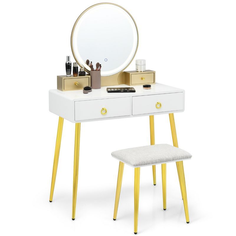 Costway Vanity Makeup Dressing Table Stool Set 3-Color ighted Mirror W/Drawers White\Gray | Target