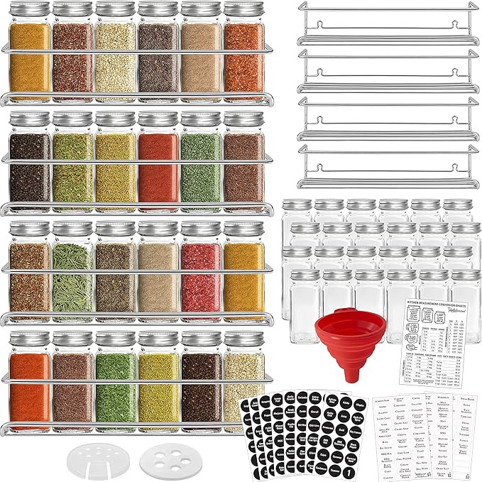4 Spice Racks with 24 Glass Spice Jar & 2 Types of Printed Spice Labels by Talented Kitchen. Comp... | Amazon (US)
