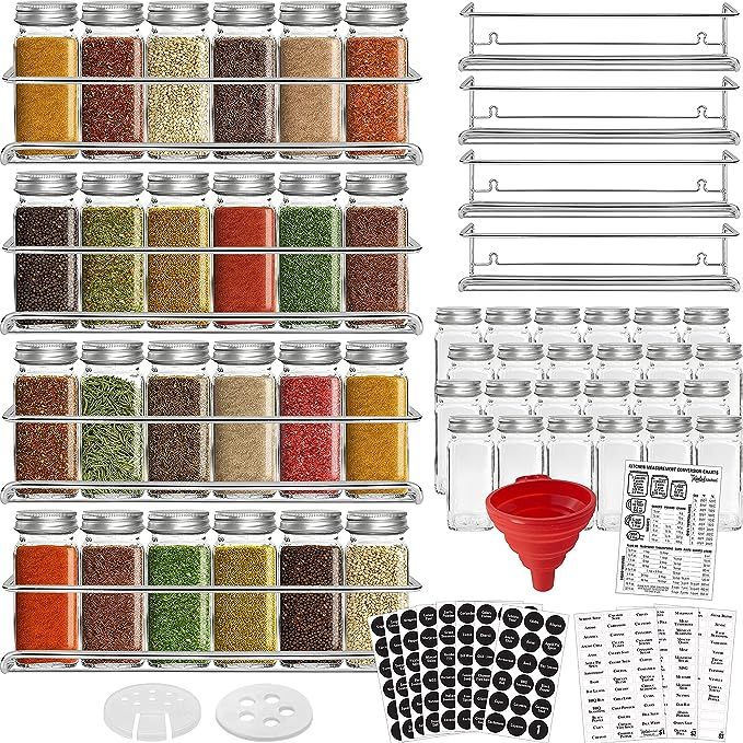 4 Spice Racks with 24 Glass Spice Jar & 2 Types of Printed Spice Labels by Talented Kitchen. Comp... | Amazon (US)