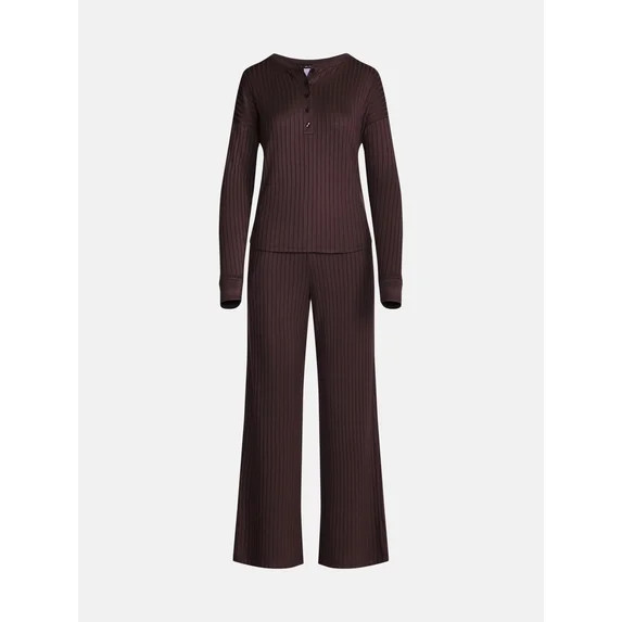Joyspun Women's Cozy Lounge Collection Hacci Henley Top and Pants, 2-Piece Pajama Set, Sizes XS-3... | Walmart (US)