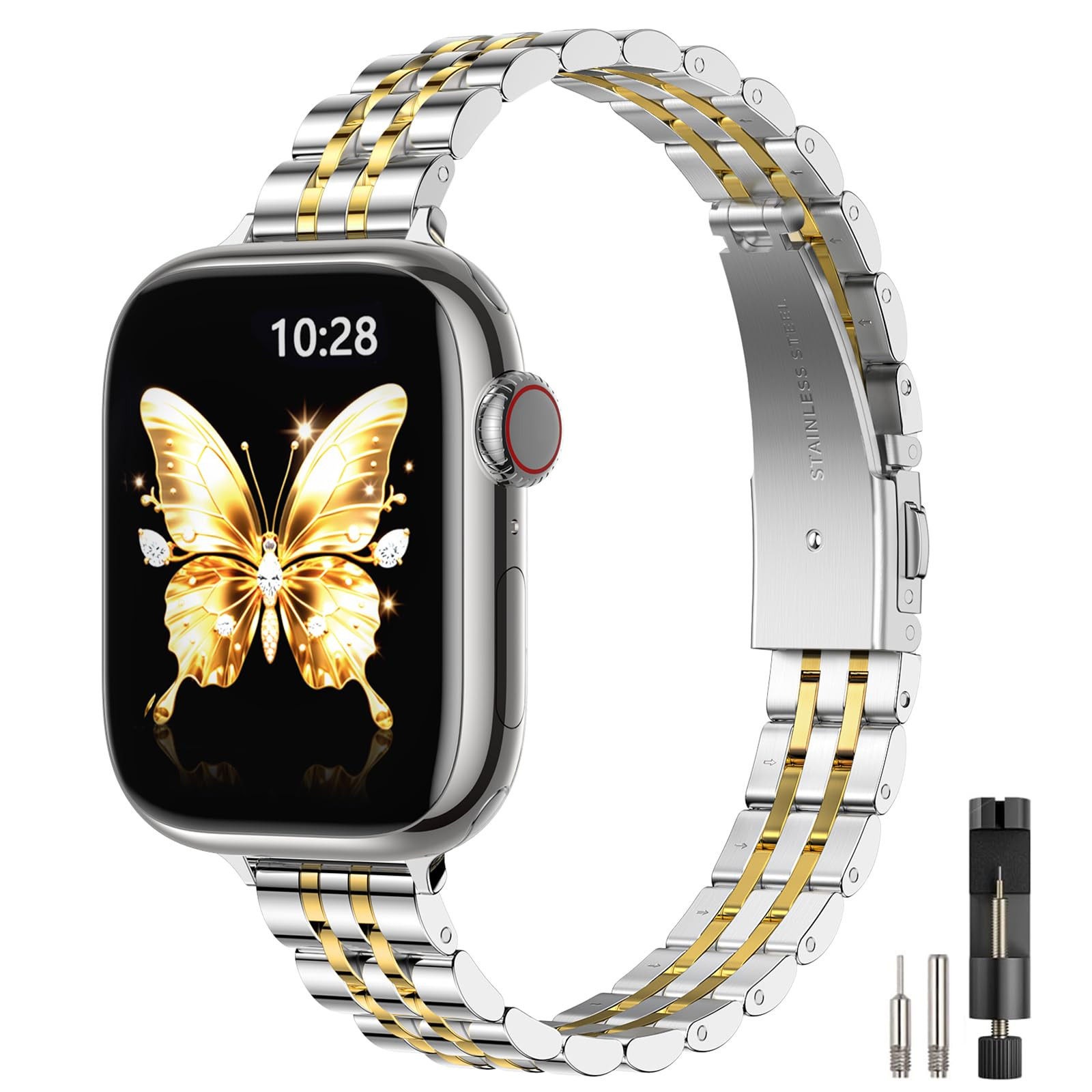 STIROLL Slim Metal Band Compatible with Apple Watch Band 49mm 46mm 45mm 44mm 42mm(Series 3 2 1) W... | Amazon (US)