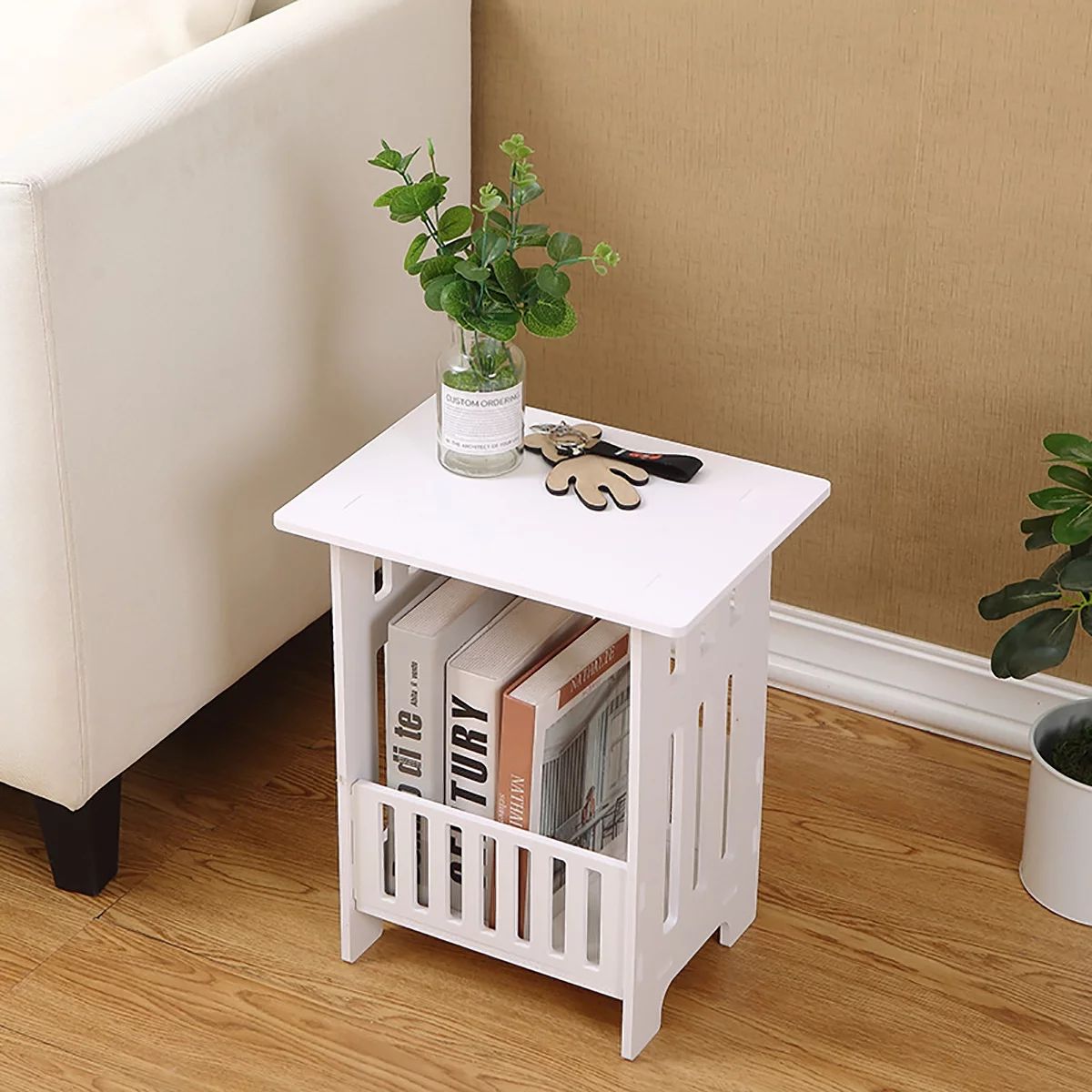 White Modern Bedside Table Bedroom Nightstand End Table Plant Stand Holder Storage Rack Organizer... | Walmart (US)