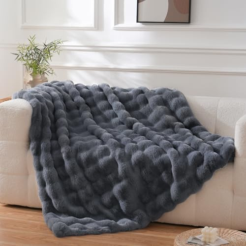 BENVWE Faux Fur Throw Blanket Fleece Bubble Blanket, Soft,Cozy and Thick Blanket Plush Fluffy Blanket for Couch Chair Bed 51x63 Inches Graphite Gray | Amazon (US)