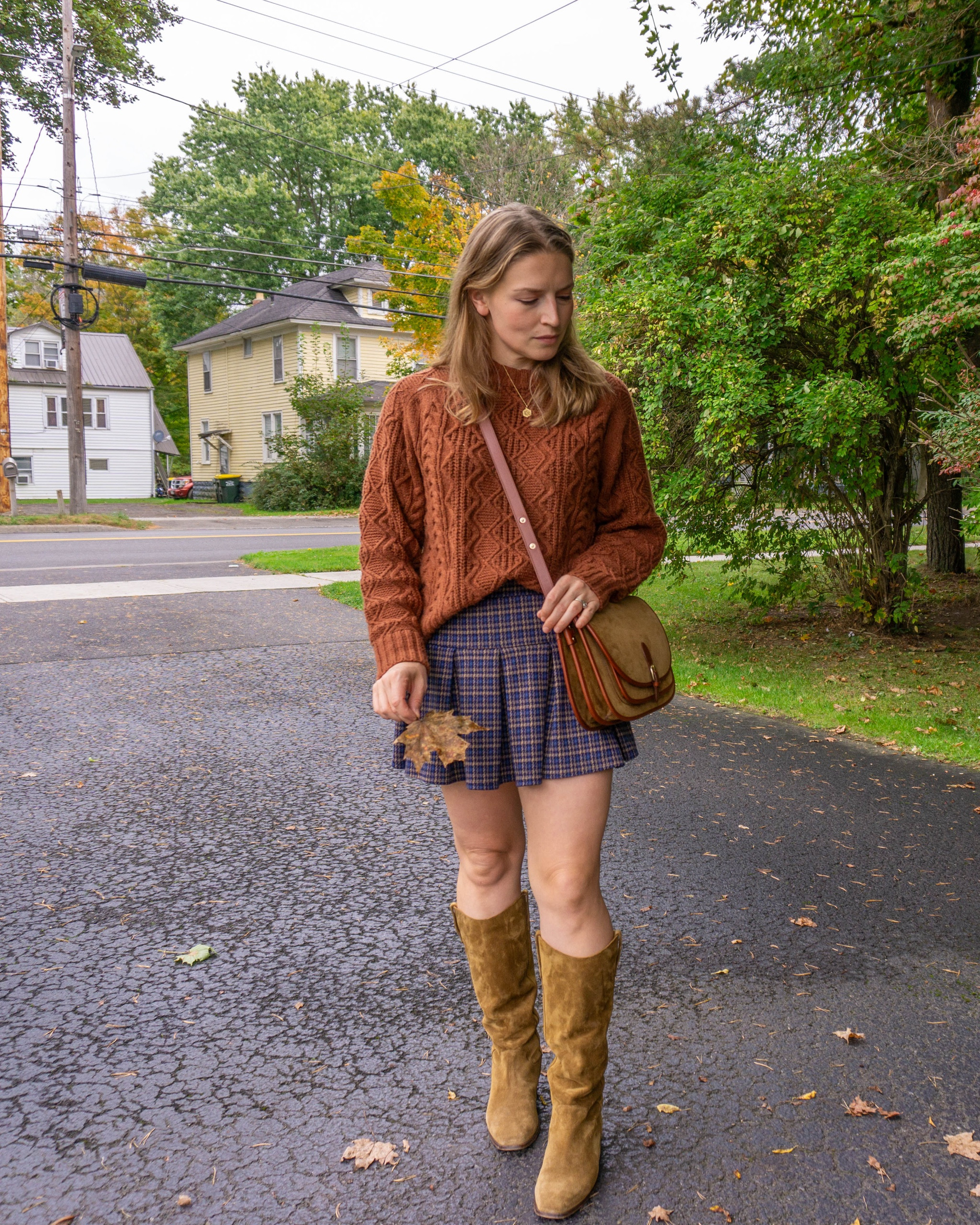 Affordable cable knit sweater, brown sweater, skirt, skort, tall brown boots, French fashion, messenger bag, fall ootd, fall fashion, cozy

#LTKSeasonal #LTKFindsUnder50 #LTKShoeCrush