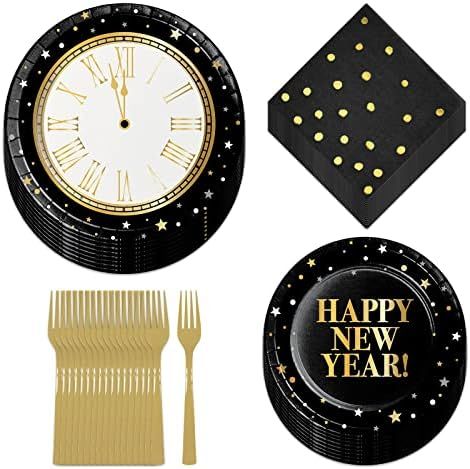 New Year's Eve Party Paper Countdown Dinner Plates, Happy New Year Dessert Plates, Gold Dot Bever... | Amazon (US)