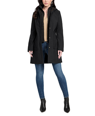 GUESS Women's Hooded Bibbed Softshell Coat - Macy's | Macy's