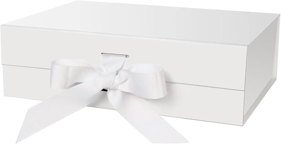Gift Box with Lid for Presents 10.5x7.5x3.1 Inches with Ribbon and Magnetic Closure(1-Pack) (Whit... | Amazon (US)