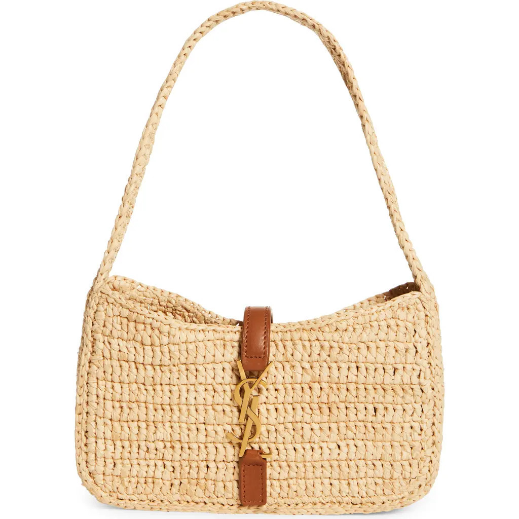 Saint Laurent Mini Le 5 à 7 Raffia Hobo in Natural/Brick at Nordstrom | Nordstrom
