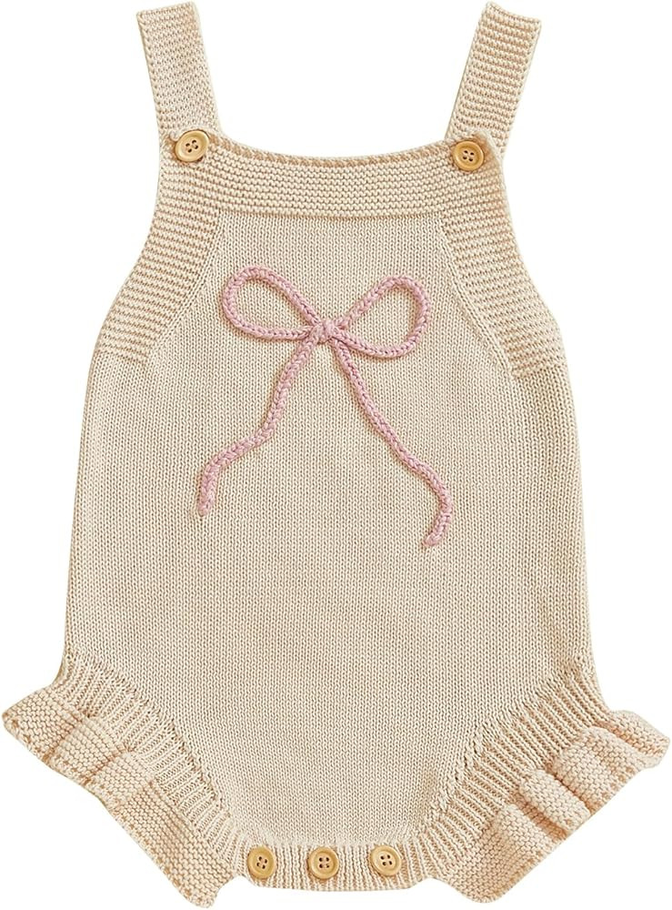 Newborn Baby Girl Clothes Bow Embroidery Romper Sleeveless Knit Romper Jumpsuit Sweater Bodysuit ... | Amazon (US)