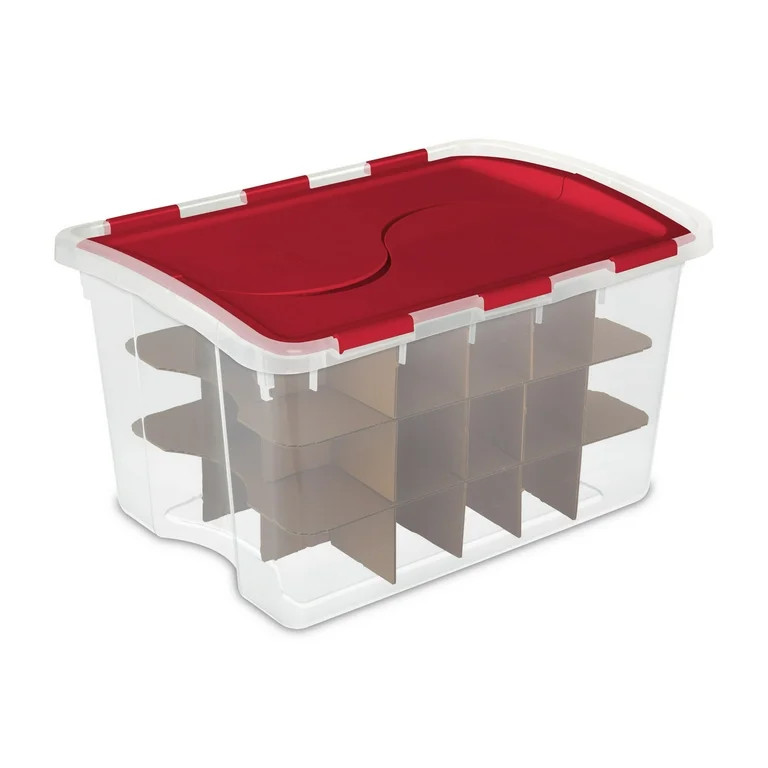 Sterilite 48 Quart Plastic Hinged Lid Ornament Storage Bin, Red, Holiday Décor Organizer | Walmart (US)