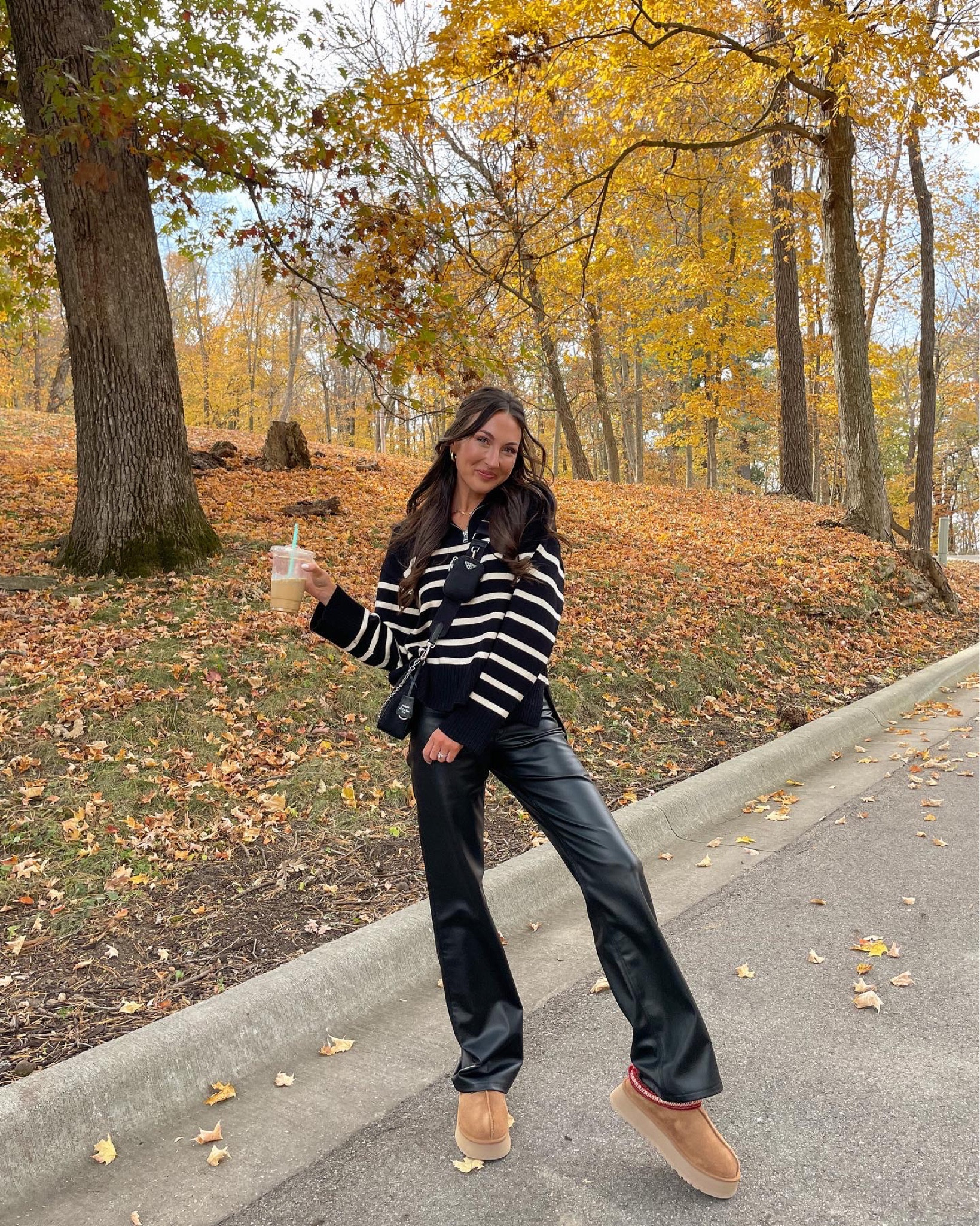 Leather pants, stripped sweater, black purse, fall outfit, ugg, ugg slippers, tazz uggs

#LTKSeasonal #LTKstyletip #LTKshoecrush