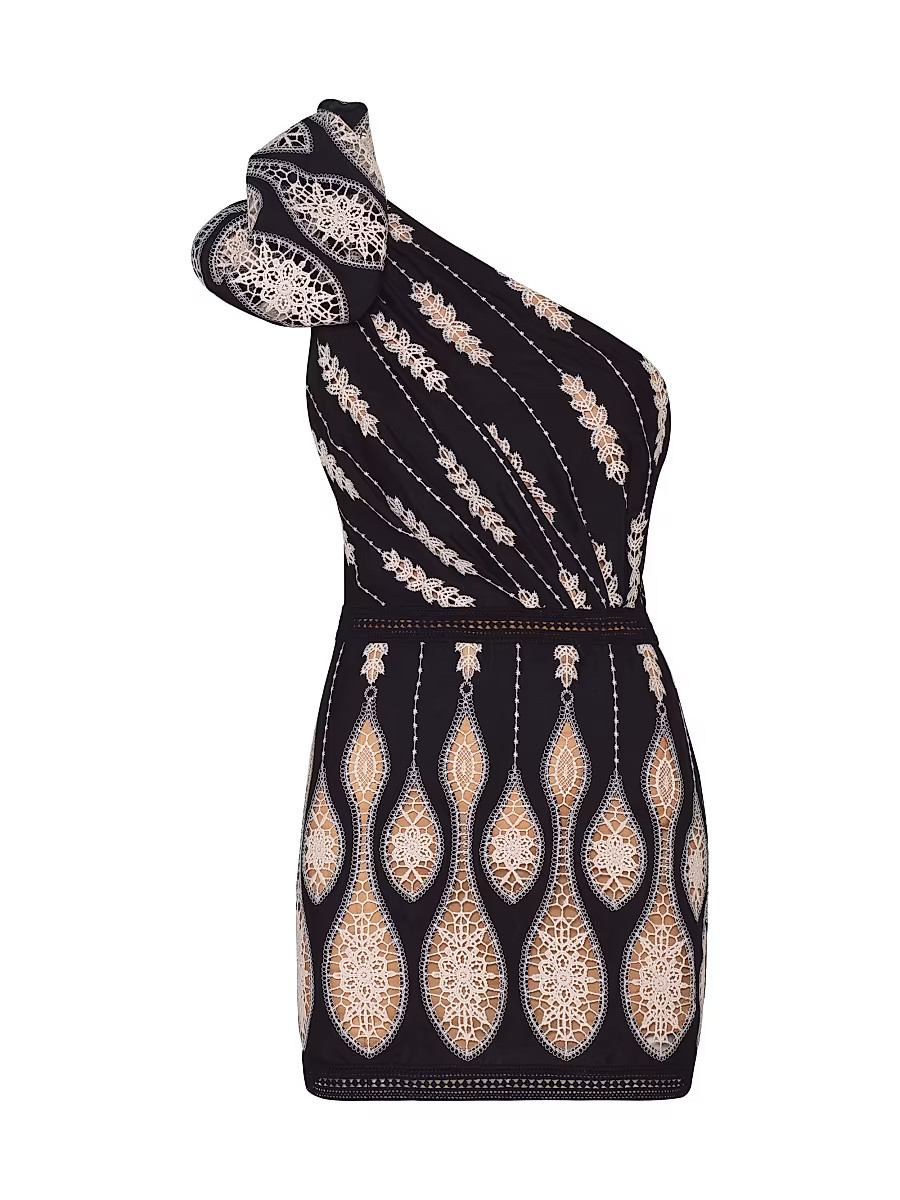 Women's Micaela Celestial Matter One-Shoulder Minidress - Black Ecru - Size 0 | Saks Fifth Avenue