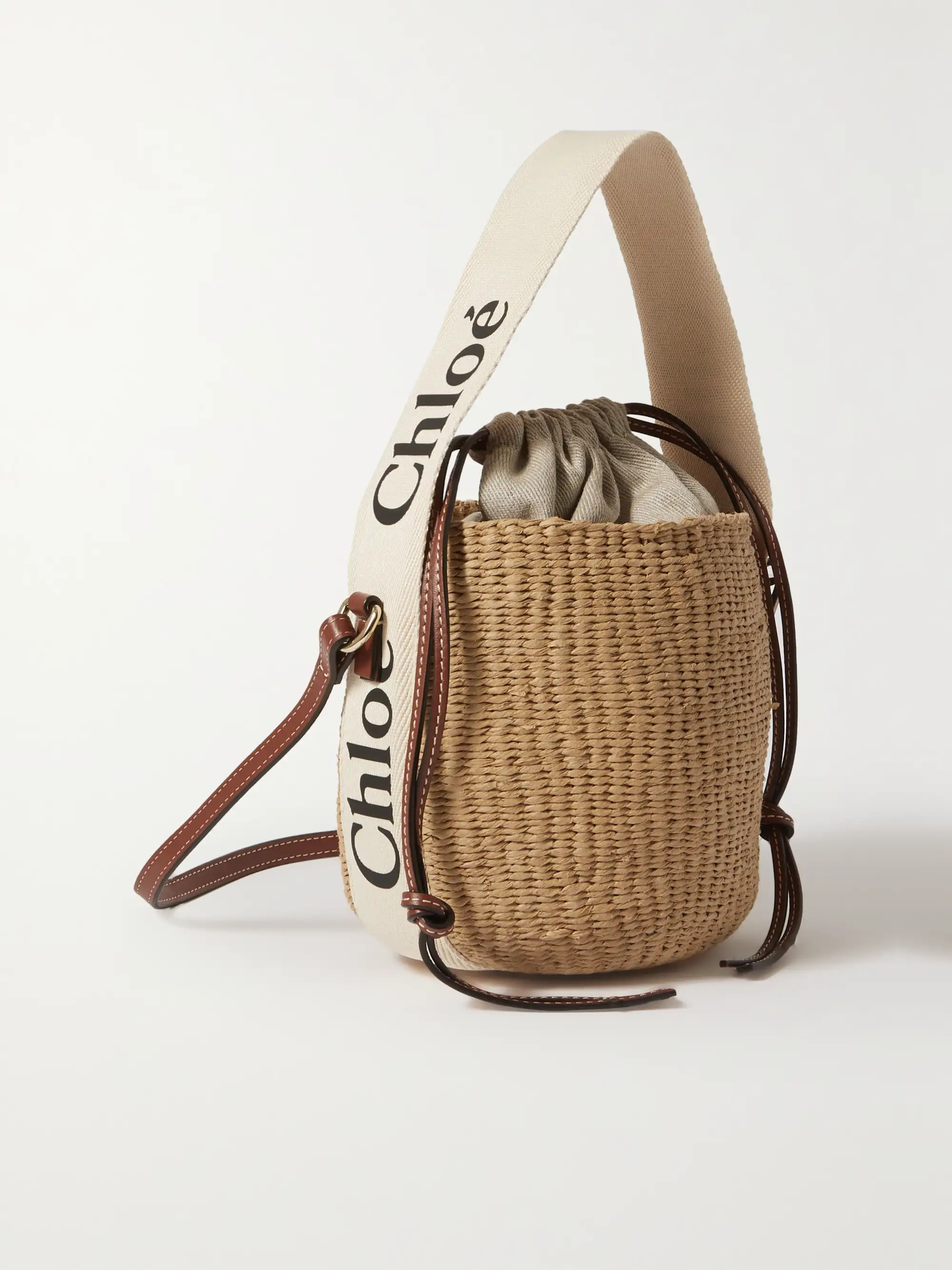 Woody small leather-trimmed raffia basket bag | NET-A-PORTER (US)
