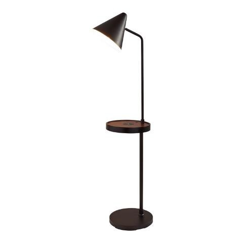 Black Ruston Floor Lamp with Shelf, USB and Charging Pad | World Market