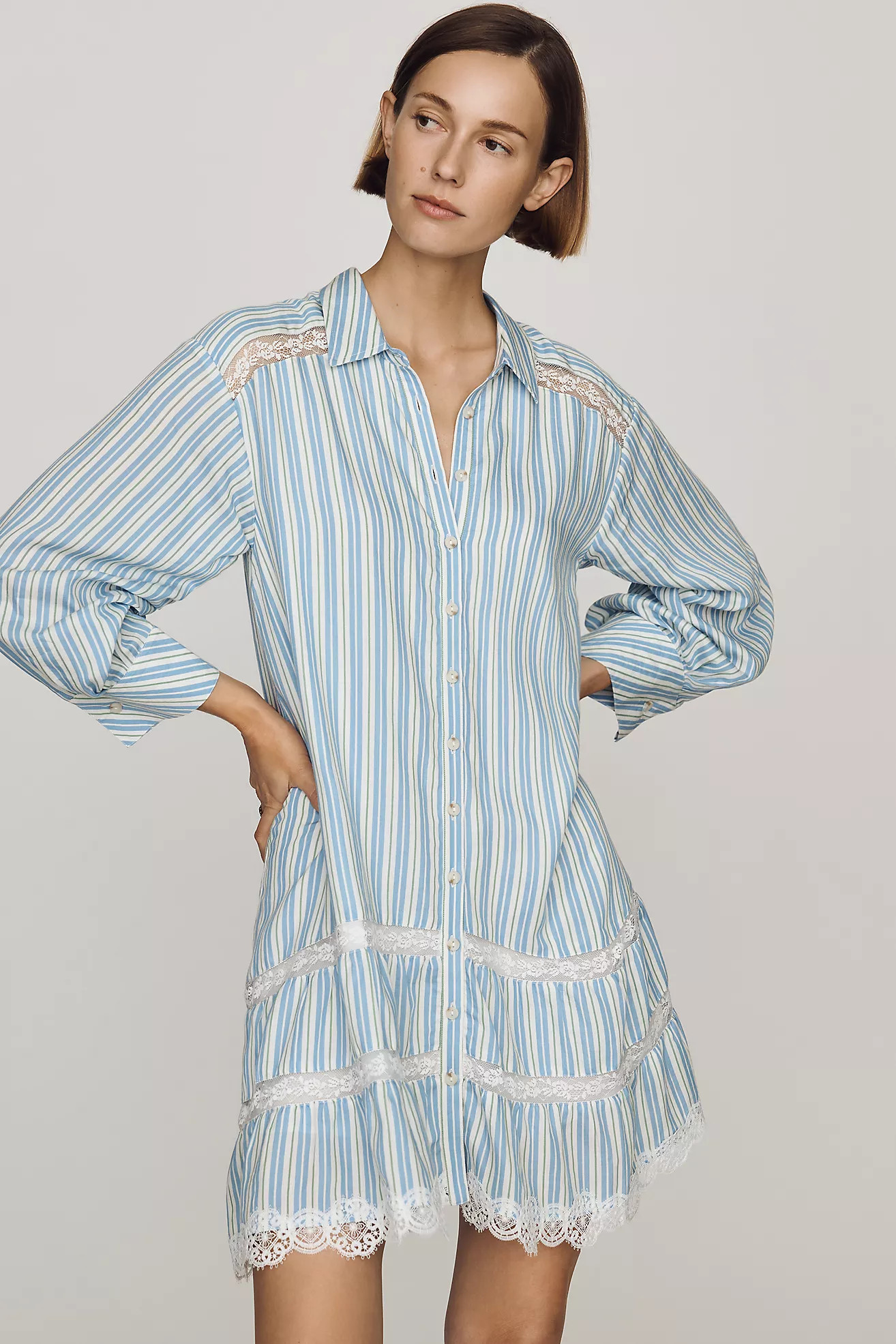 Maeve Cotton Lace-Trim Shirt Dress | Anthropologie (US)
