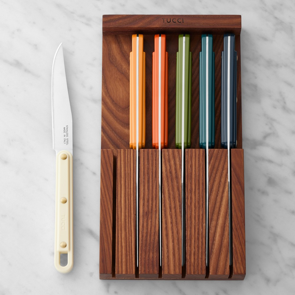 GreenPan™ Stanley Tucci™ Steak Knives with Wood In-Drawer Block, Set of 6 | Williams-Sonoma