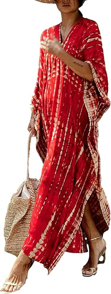 Venasha Womens Caftan Plus Size Kaftans Casual V Neck Caftans Long Soft Beach Maxi Dress for Summ... | Amazon (US)