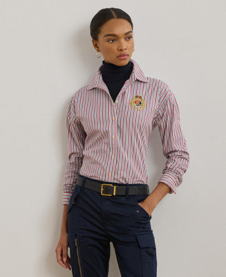 Lauren Ralph Lauren Women's Relaxed-Fit Striped Broadcloth Shirt, Regular & Petite - Macy's | Macy's
