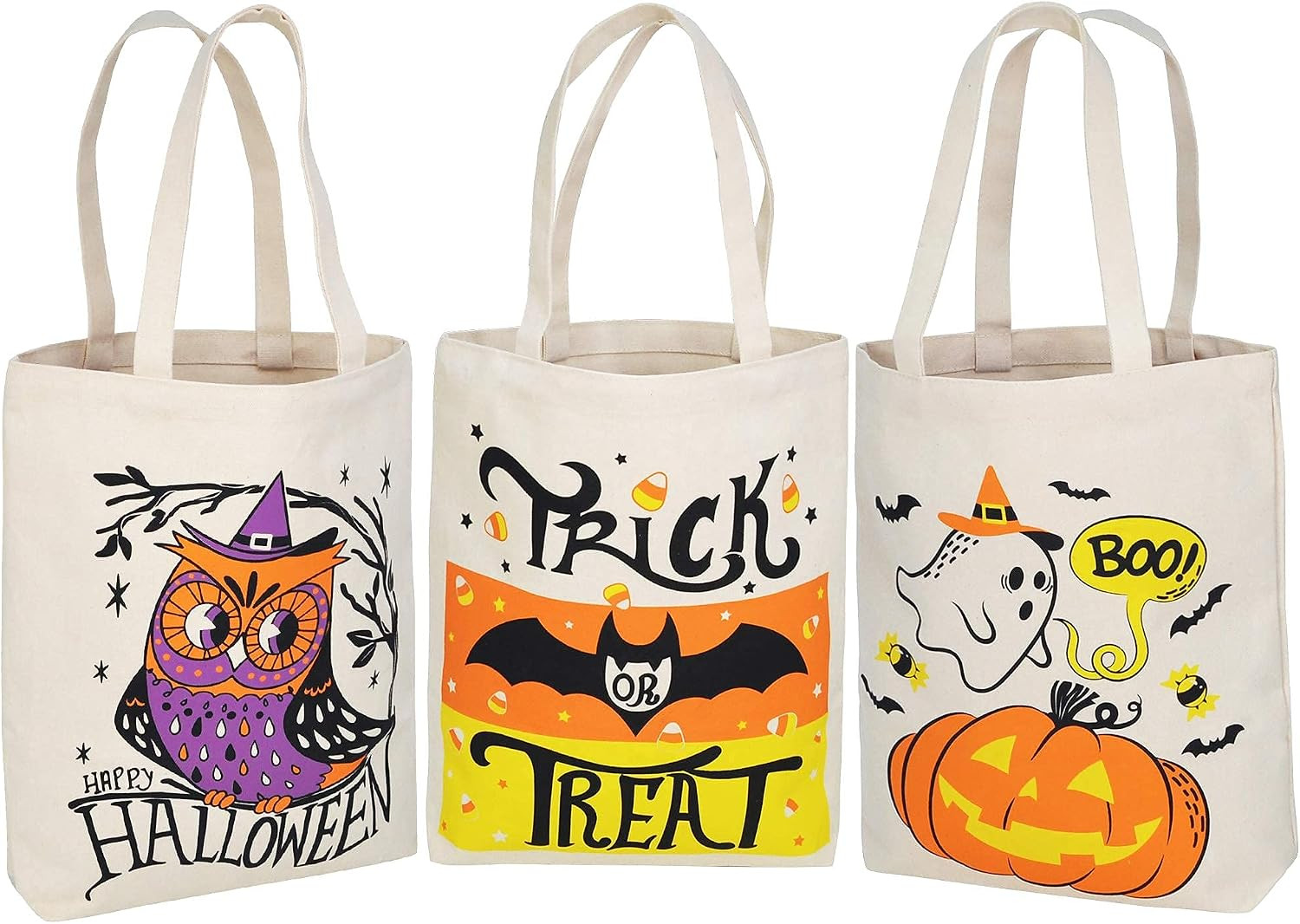 JOYIN 3PCS 13.75” Large Halloween Tote Treat Bags for Trick or Treating, Halloween Goodie Candy Bags, Reusable Canvas Gift Bags for Kids Party Favor Supplies, Snack Grocery Bags with Handles | Amazon (US)