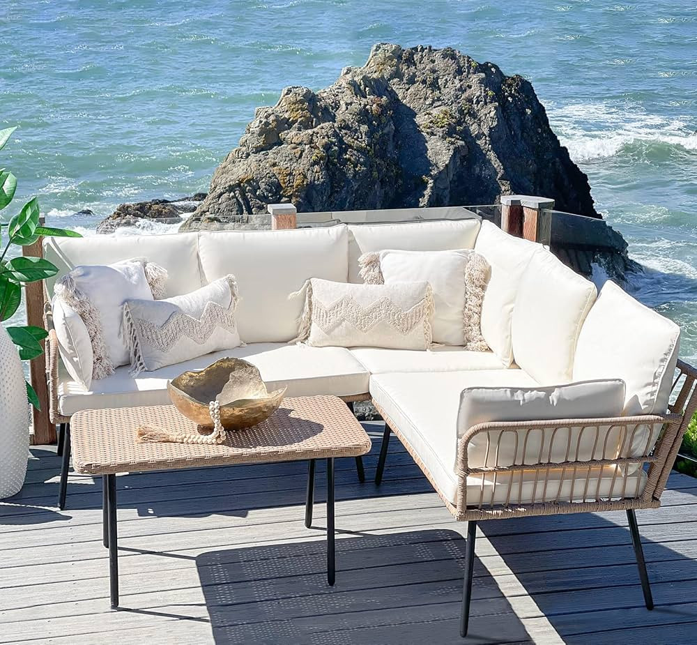 YITAHOME 4 Pieces Patio Furniture Set, Outdoor Rattan Woven Conversation Sectional L-Shaped Sofa ... | Amazon (US)