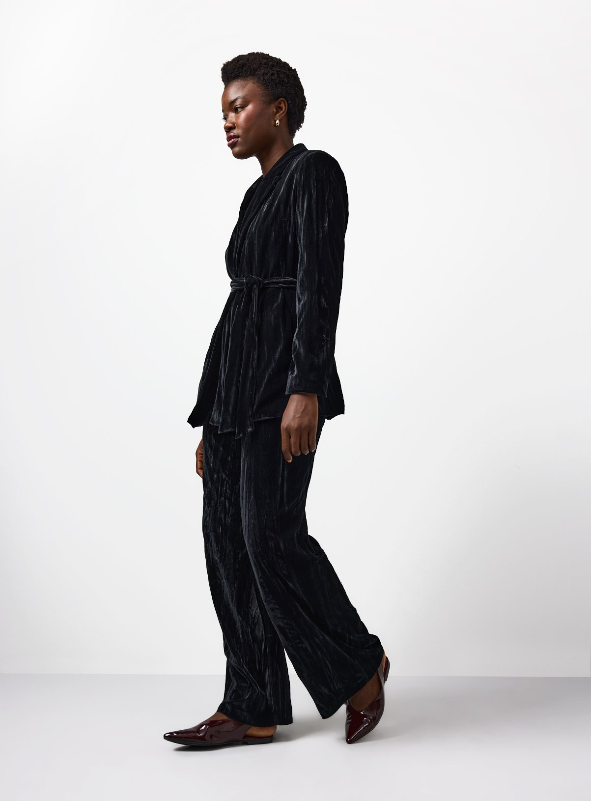 Black Crinkle Velvet Wide Leg Co-ord Trousers | Tu Clothing