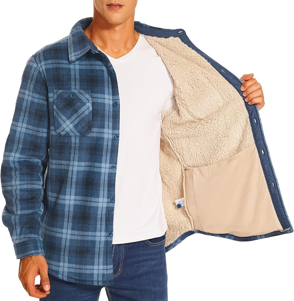 HODOSPORTS Mens Flannel Shirts Jacket Fleece Sherpa Lined Button Down Heavyweight Plaid Shirts Co... | Amazon (US)