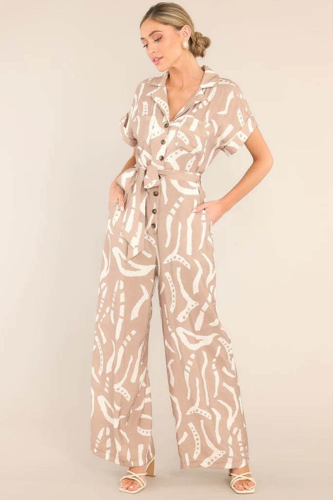 Living In Harmony Taupe Button Front Jumpsuit | Red Dress 