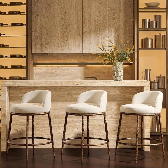 Morden Fort Linen Counter Height Bar Stools Set of 3, Antique Bronze | Hand-Hammered Frame, Low B... | Amazon (US)