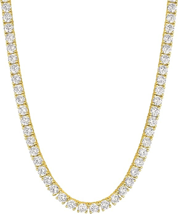 KISPER Tennis Necklace for Women 14K Gold Plated 3mm Cubic Zirconia Diamond Chain Adjustable 15-1... | Amazon (US)