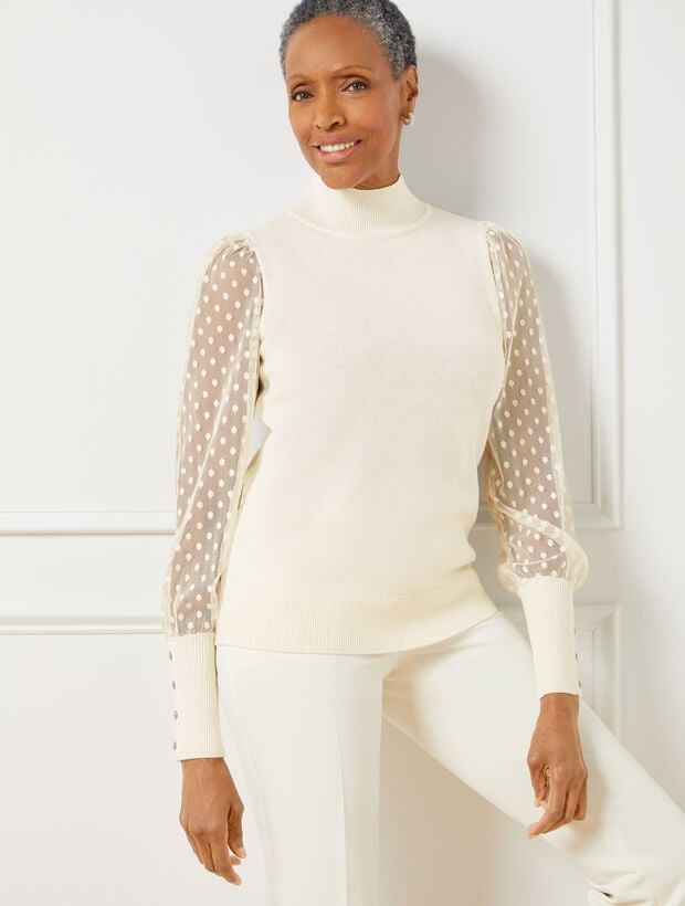 Tulle Dot Sleeve Mockneck Pullover | Talbots