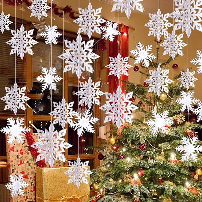 OuMuaMua Winter Christmas Snowflake Decorations Indoor, 36PCS 3D White Snowflakes Hanging Ornamen... | Amazon (US)