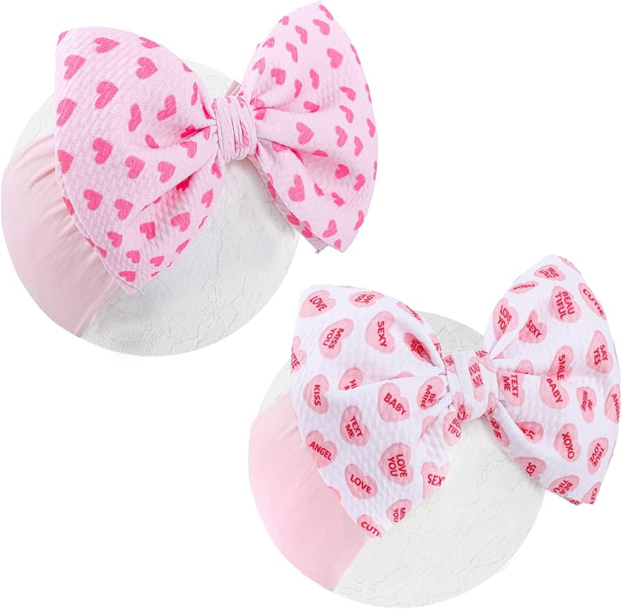 YanJie 6" Valentine's Baby Bows Nylon Headbands Pink Velvet Christmas Baby Girl Bows Handmade Str... | Amazon (US)