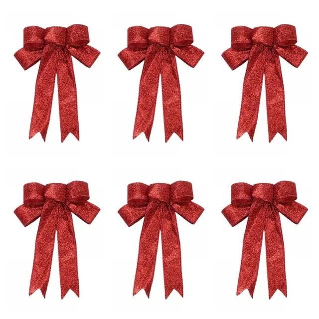 6 Pack Red Glitter Christmas Bows Large Waterproof Premade Holiday Decorative Bows for Wreath Gar... | Walmart (US)