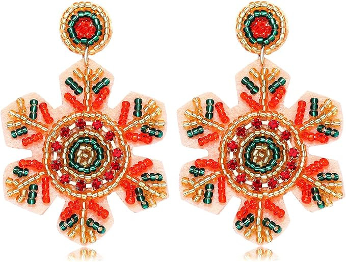 Christmas Earrings for Women Beaded Holiday Reindeer Bulb Boot Earrings Handmade Christmas Tree D... | Amazon (US)