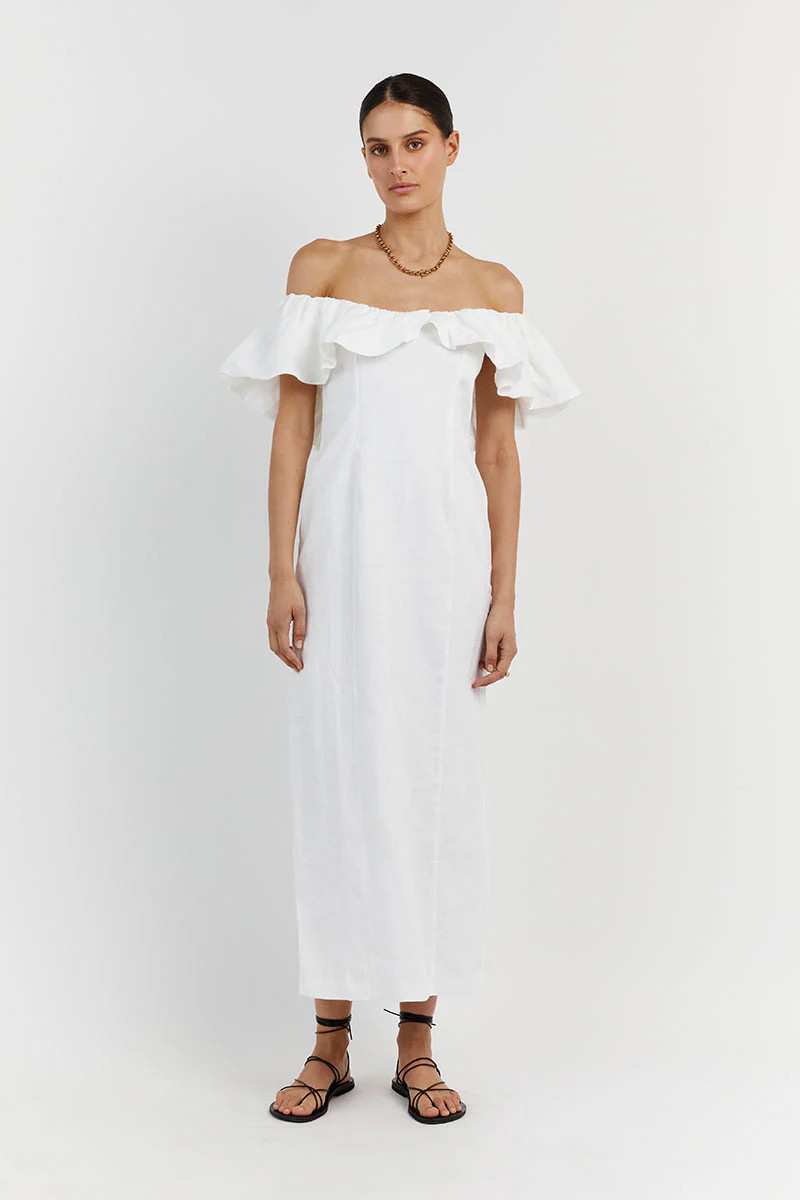 ISABELLE WHITE LINEN MIDI DRESS | DISSH