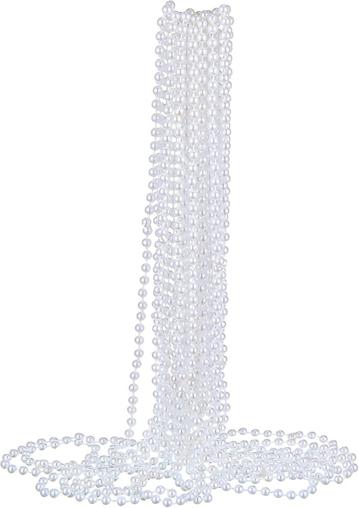 12 Pack Fake Pearl Necklace Costume Jewelry Long Faux Pearl Necklace Party Favors White Plastic F... | Amazon (US)