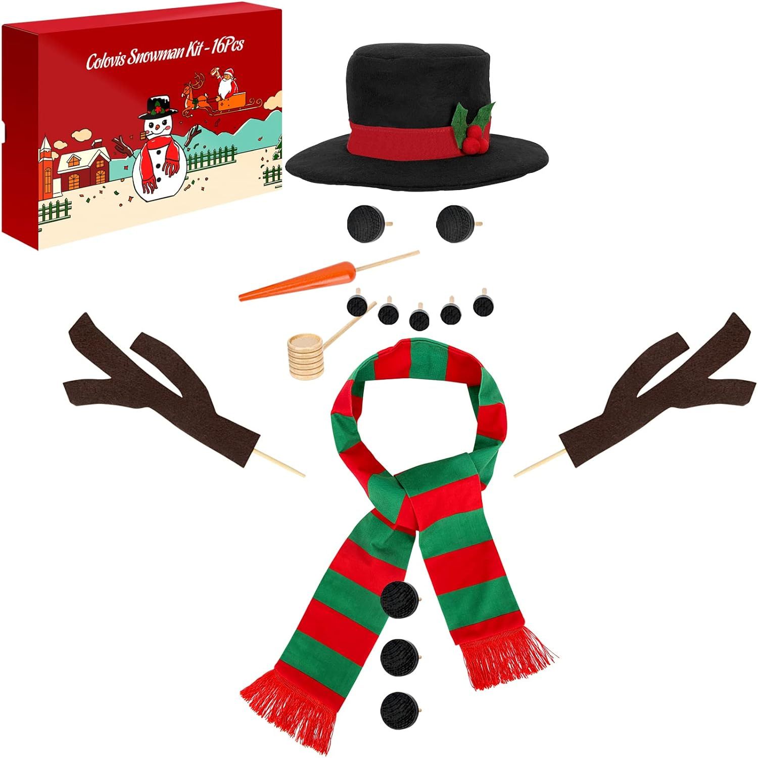 Colovis 16Pcs Snowman Kit, Build a Snowman Kit, Snowman Decorating Making Kit Winter Outdoor Fun ... | Amazon (US)