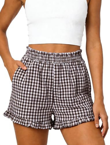 Rioofinx Boxer Shorts for Women Gingham Shorts with Pockets Brown XL | Amazon (US)