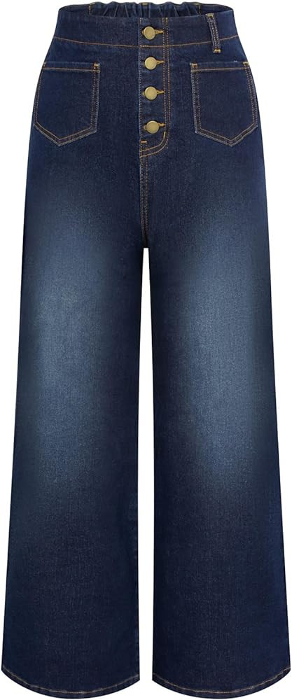 Belle Poque Women's High Waisted Wide Leg Jeans, Stretchy Straight Leg Button Fly Denim Pants wit... | Amazon (US)