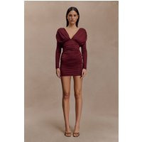 Hayden Long Sleeve Plunge Mini Dress - Burgundy I MESHKI I Size L | MESHKI US