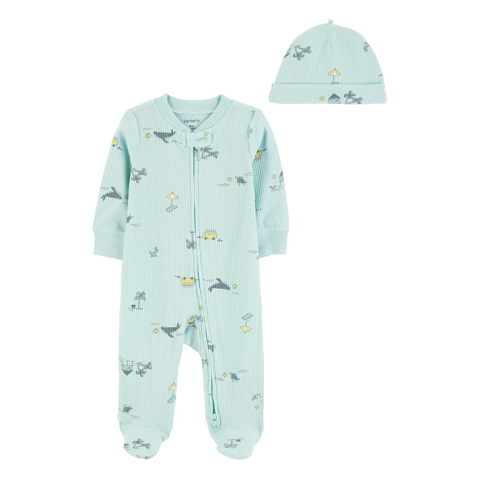 Baby Boy Carter's 2-Piece Beach 2-Way Zip Sleep & Play Pajamas and Hat Set, Boy's, Size: 6 Months, Blue | Kohl's