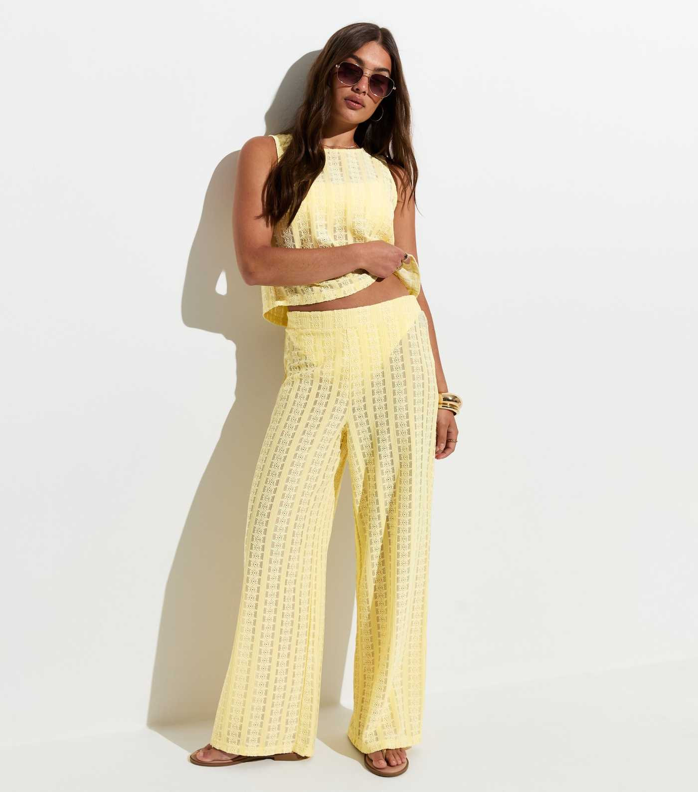 Light Yellow Lace Beach Wide Leg Trousers | New Look | New Look (UK)