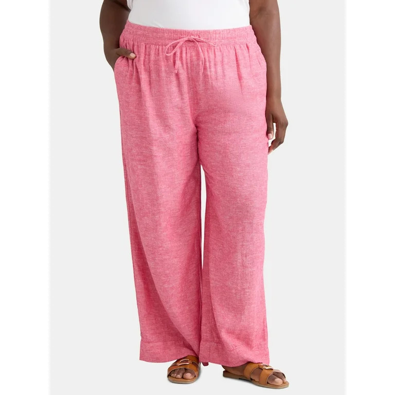 Time and Tru Women's and Women's Plus Wide Leg Linen Blend Pants, 29" Inseam, Sizes XS-4X - Walma... | Walmart (US)