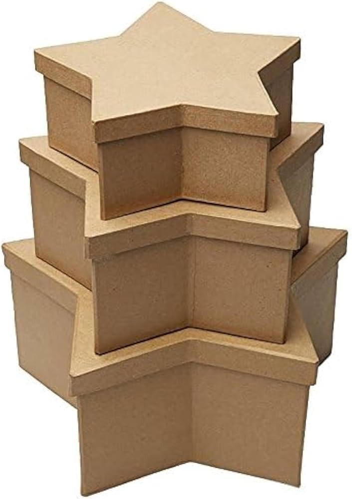 Factory Direct Craft Handcrafted Paper Mache Star Shaped Box Set - 3 Premade Papier Mache Cardboa... | Amazon (US)